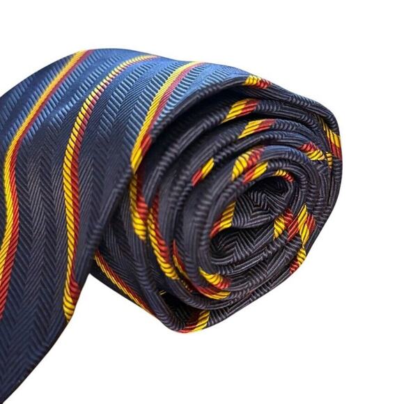 Brooks Brothers Makers USA Made Diagonal Striped Blue Neck Tie Silk Herringbone - Picture 2 of 12